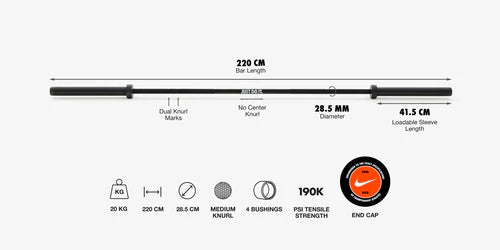 Bara olimpica premium Nike 20 kg - "Just Do It"