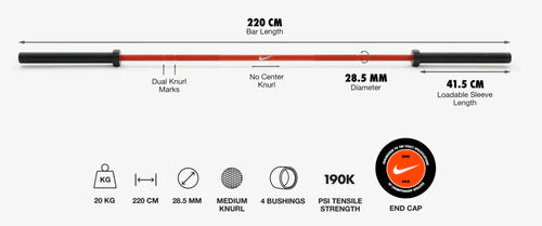 Bara olimpica premium Nike 20 kg - SWOOSH